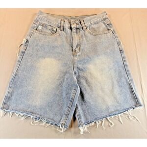 Sumwon Denim Shorts Womens XS Light Wash Distressed Logo Back Raw Hem Y2K Style
